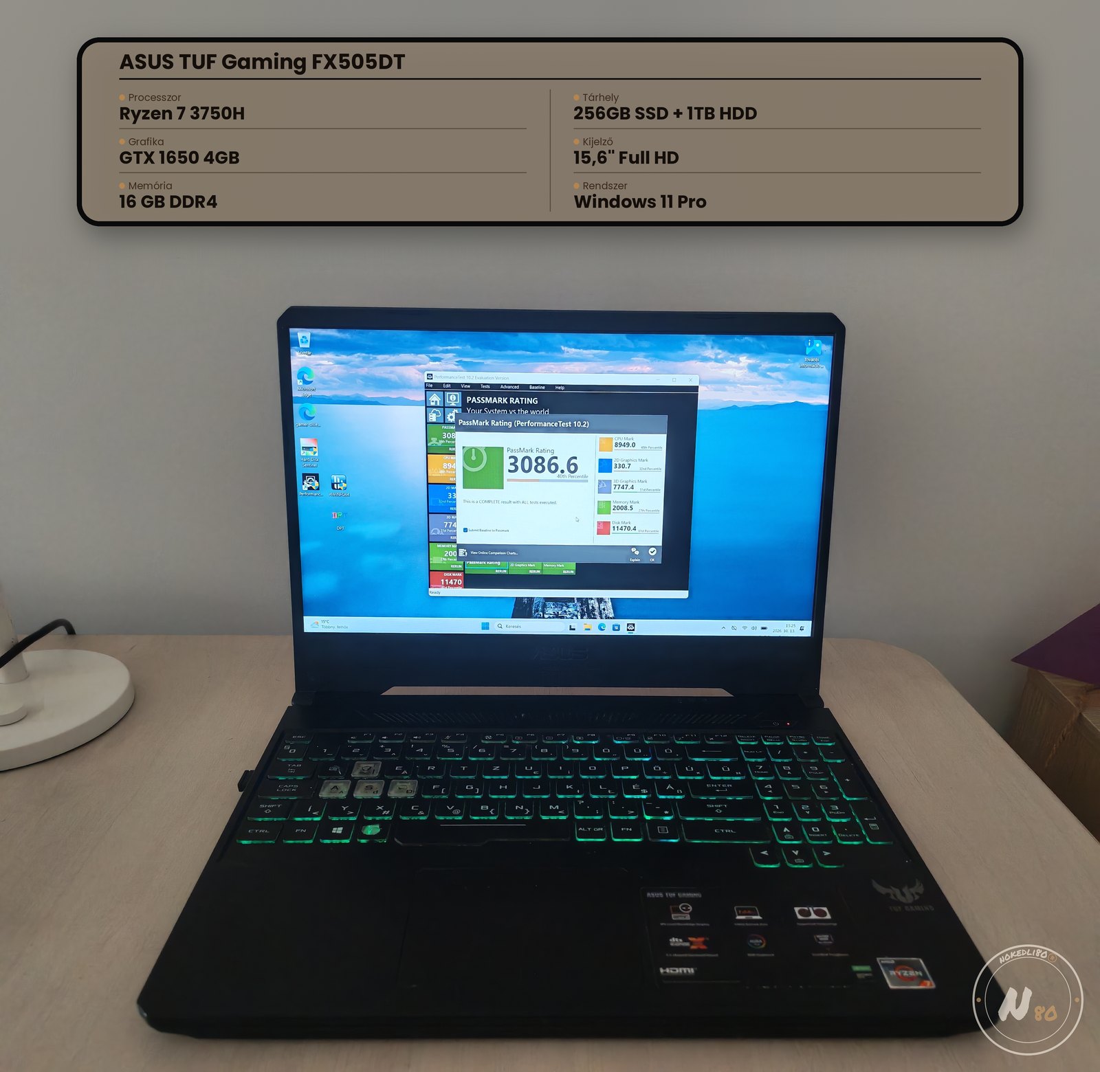 610 ASUS TUF Gaming FX505DT Ryzen 7 3750H, 16GB RAM, 256GB SSD + 1TB HDD, GTX 1650 – 1. kép