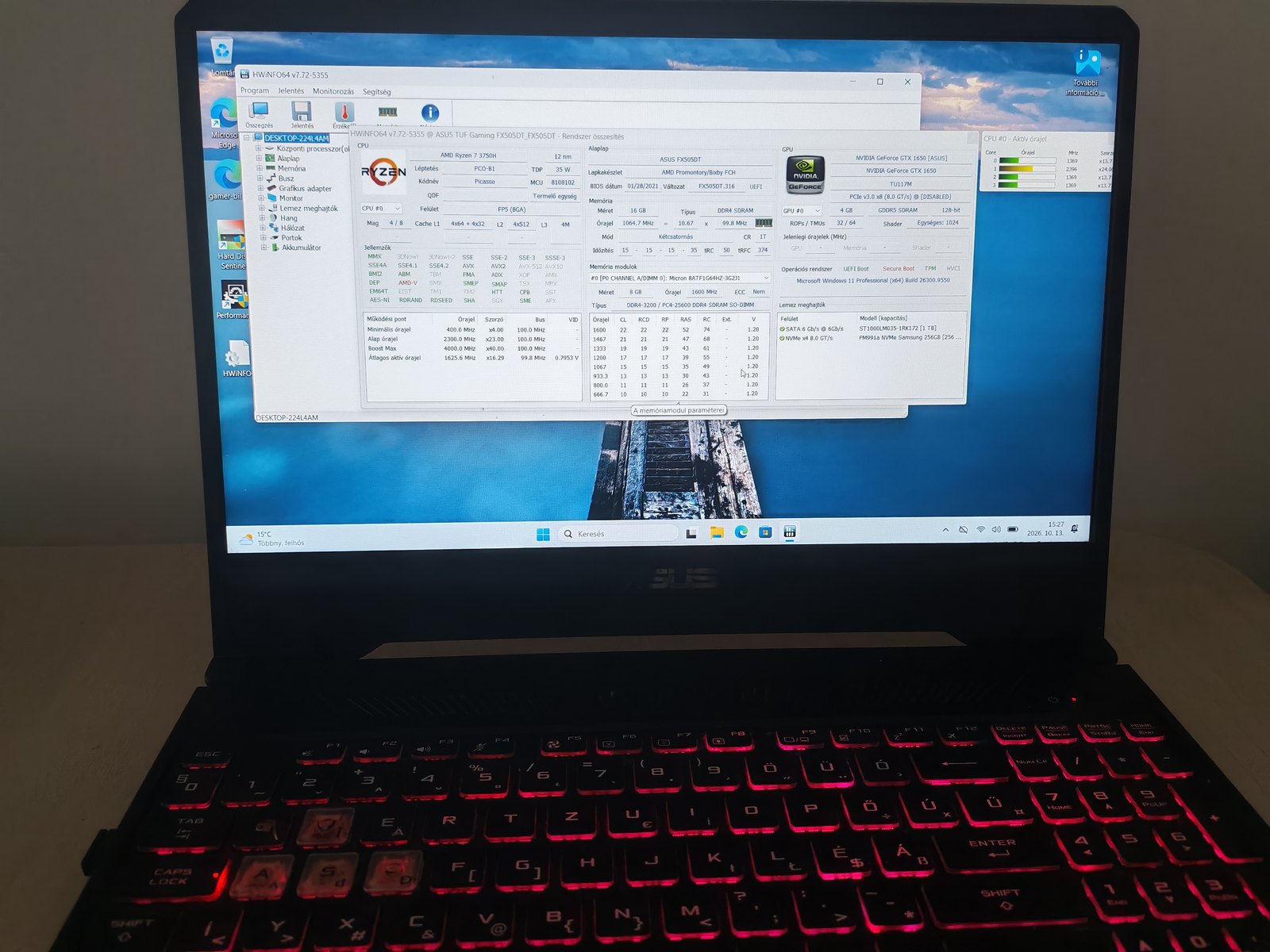 610 ASUS TUF Gaming FX505DT Ryzen 7 3750H, 16GB RAM, 256GB SSD + 1TB HDD, GTX 1650 – 3. kép